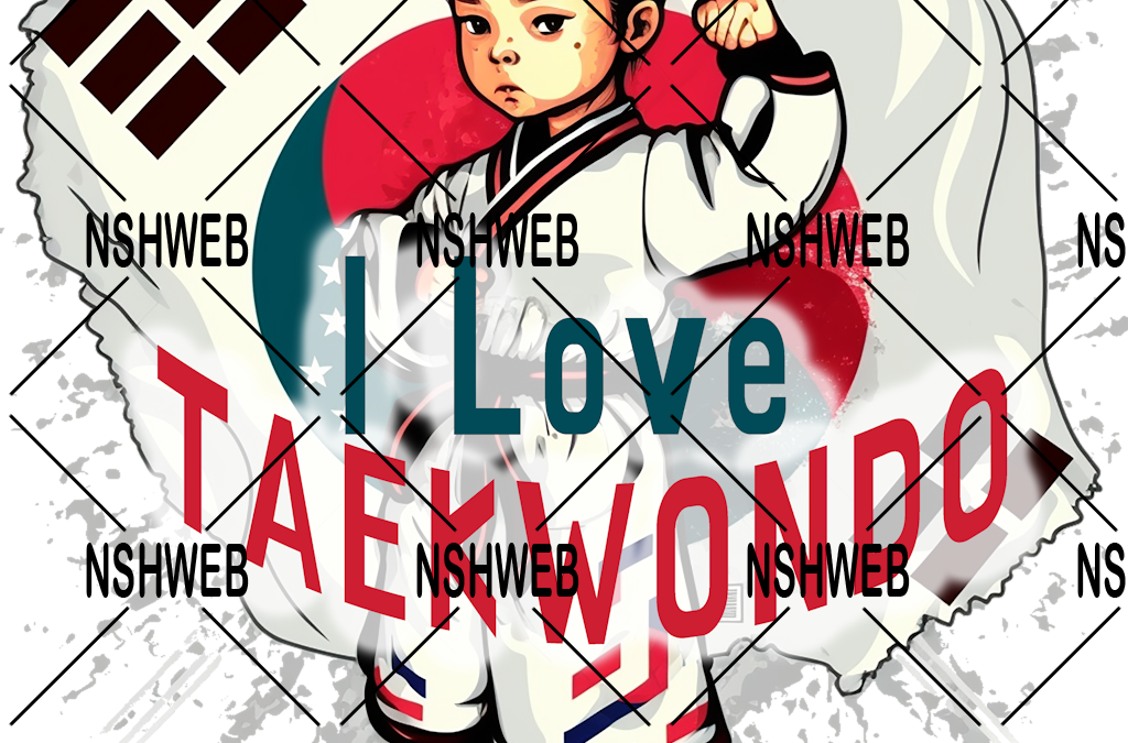 Petite fille avec regard Style Manga et citation « I Love Taekwondo »